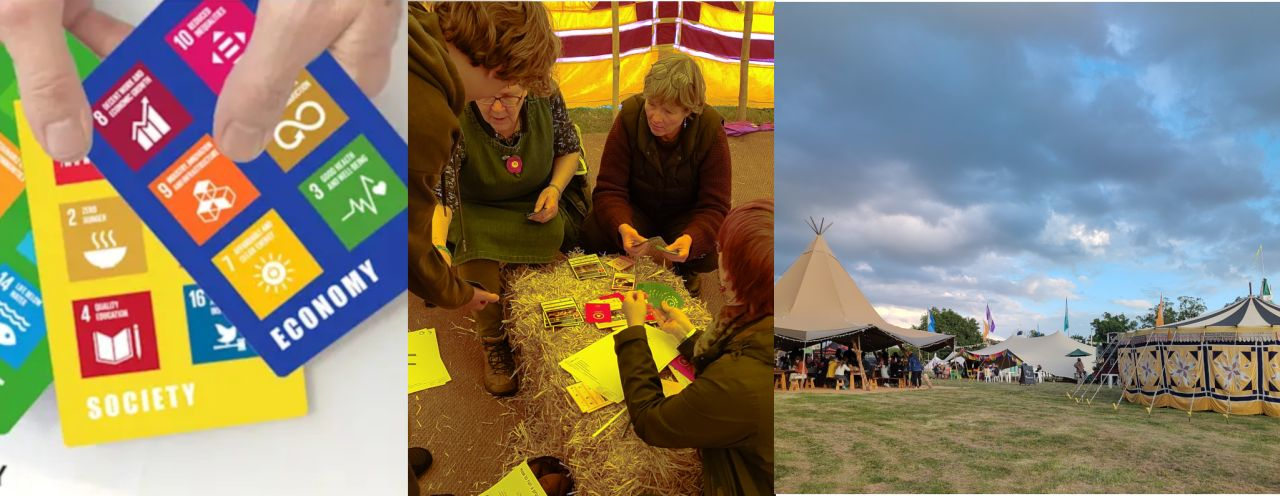 Wood Festival 2026:Playing cards, people playing a game and a brightly coloured tent under a blue sky