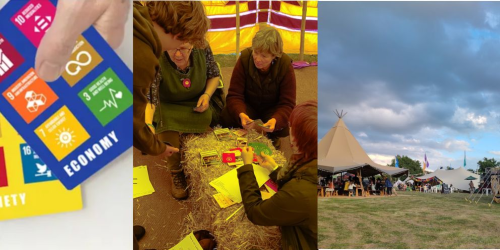 Wood Festival 2026:Playing cards, people playing a game and a brightly coloured tent under a blue sky